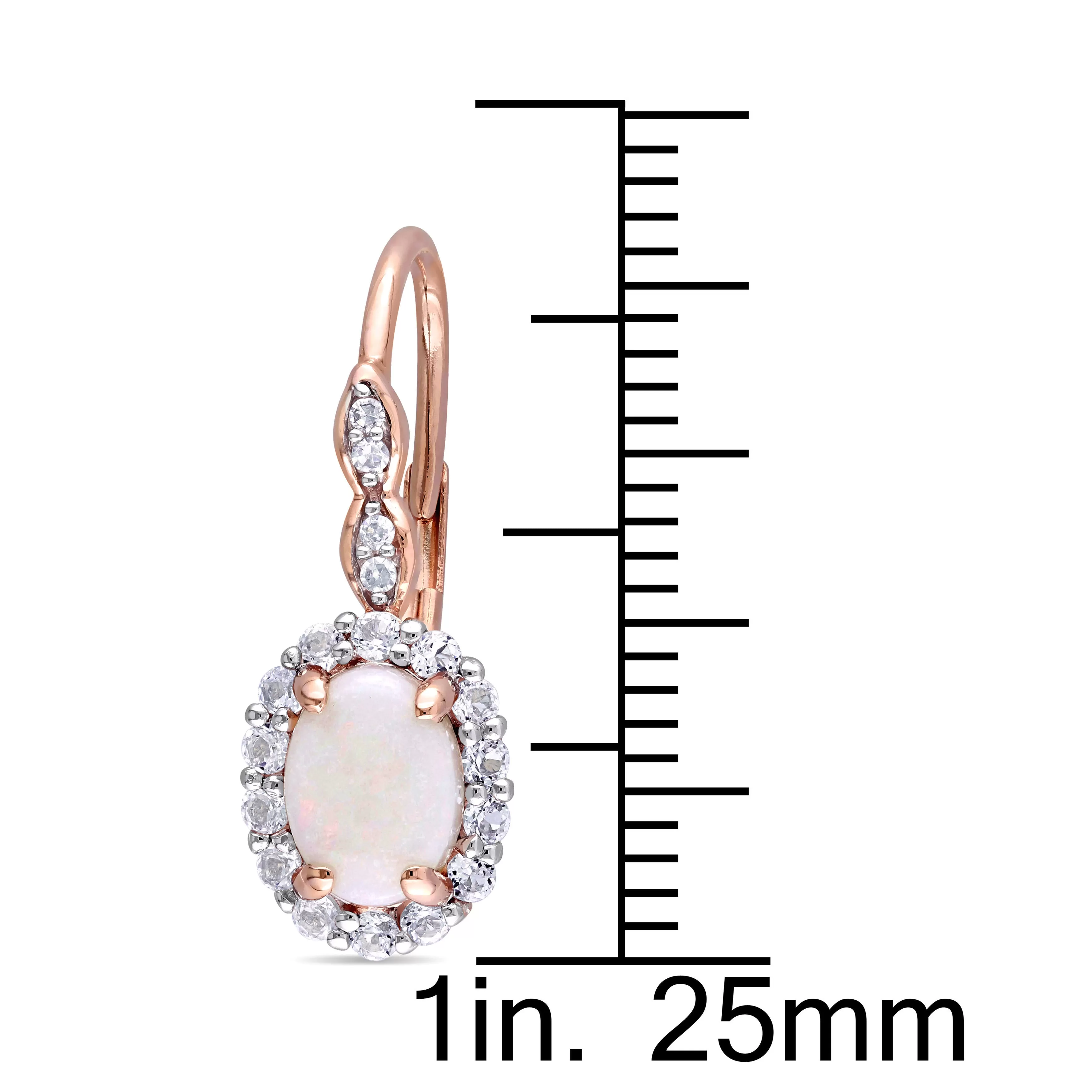 1 3/4 CT TGW Oval Shape Opal, White Topaz and Diamond Accent Vintage LeverBack Earrings in 14K Rose Gold