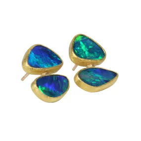 22K Gold Bezel-Set Freeform Australian Opal Doublet Stud Earrings