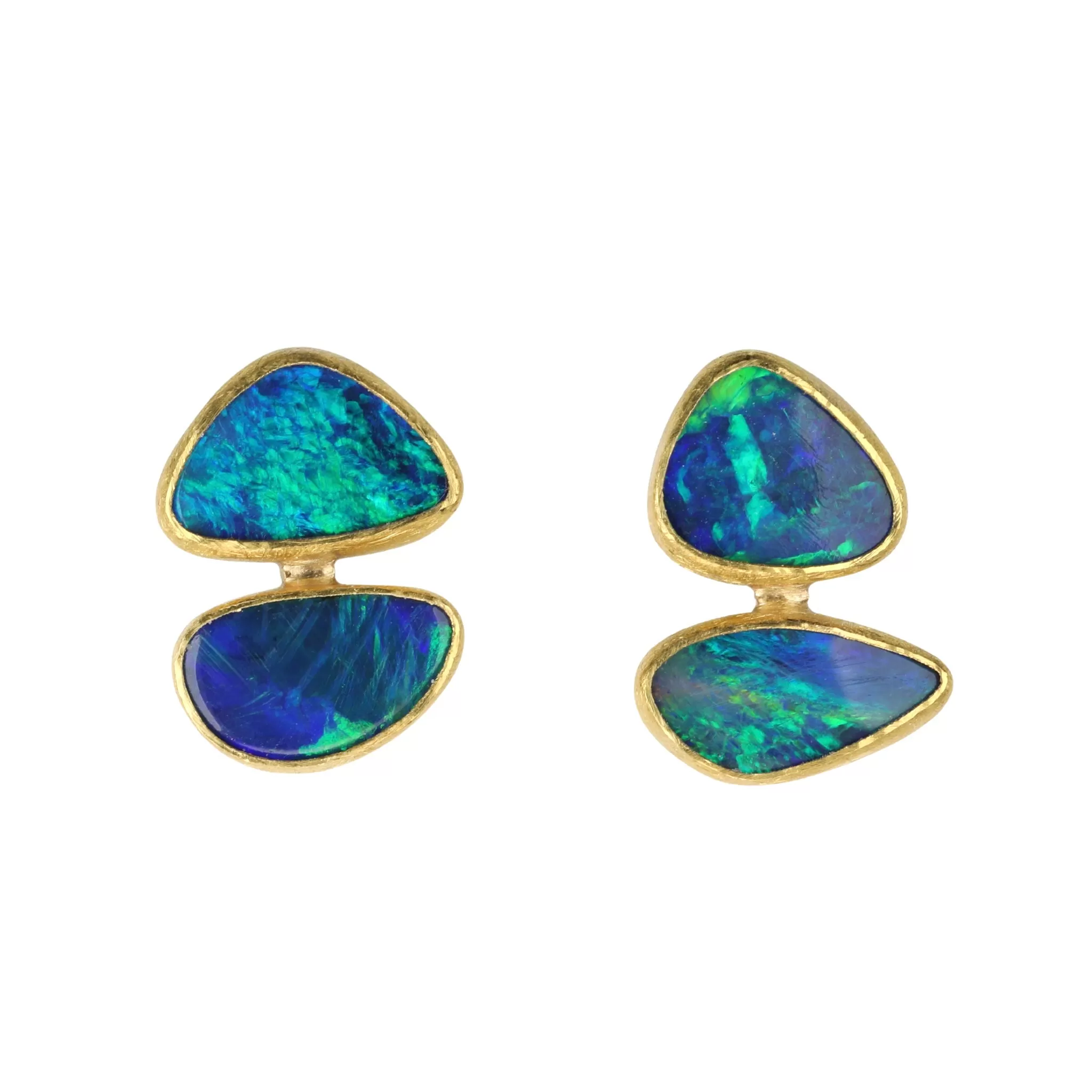 22K Gold Bezel-Set Freeform Australian Opal Doublet Stud Earrings