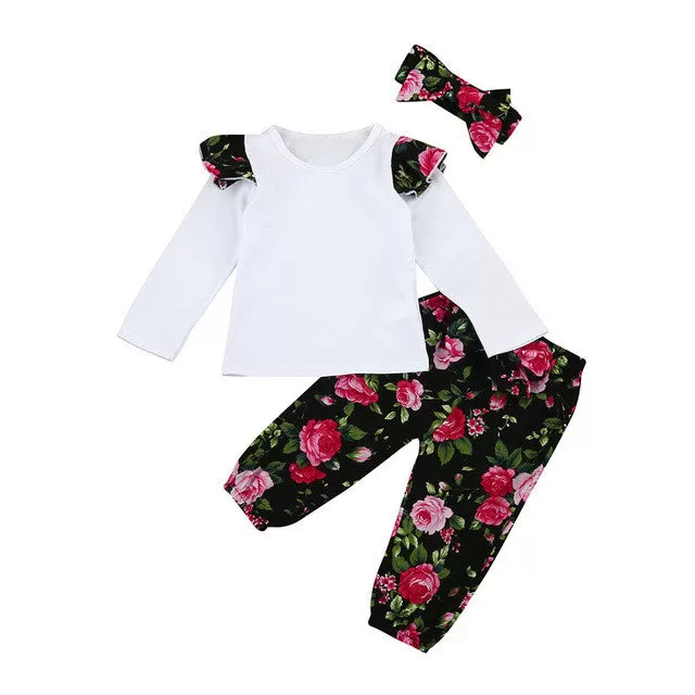 3 Piece Infant/ Toddler Girls Flower Girl T-shirt, Pants and Headband