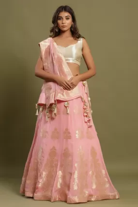 30Z229-RO Pink Silk Lehenga Set With Tassels