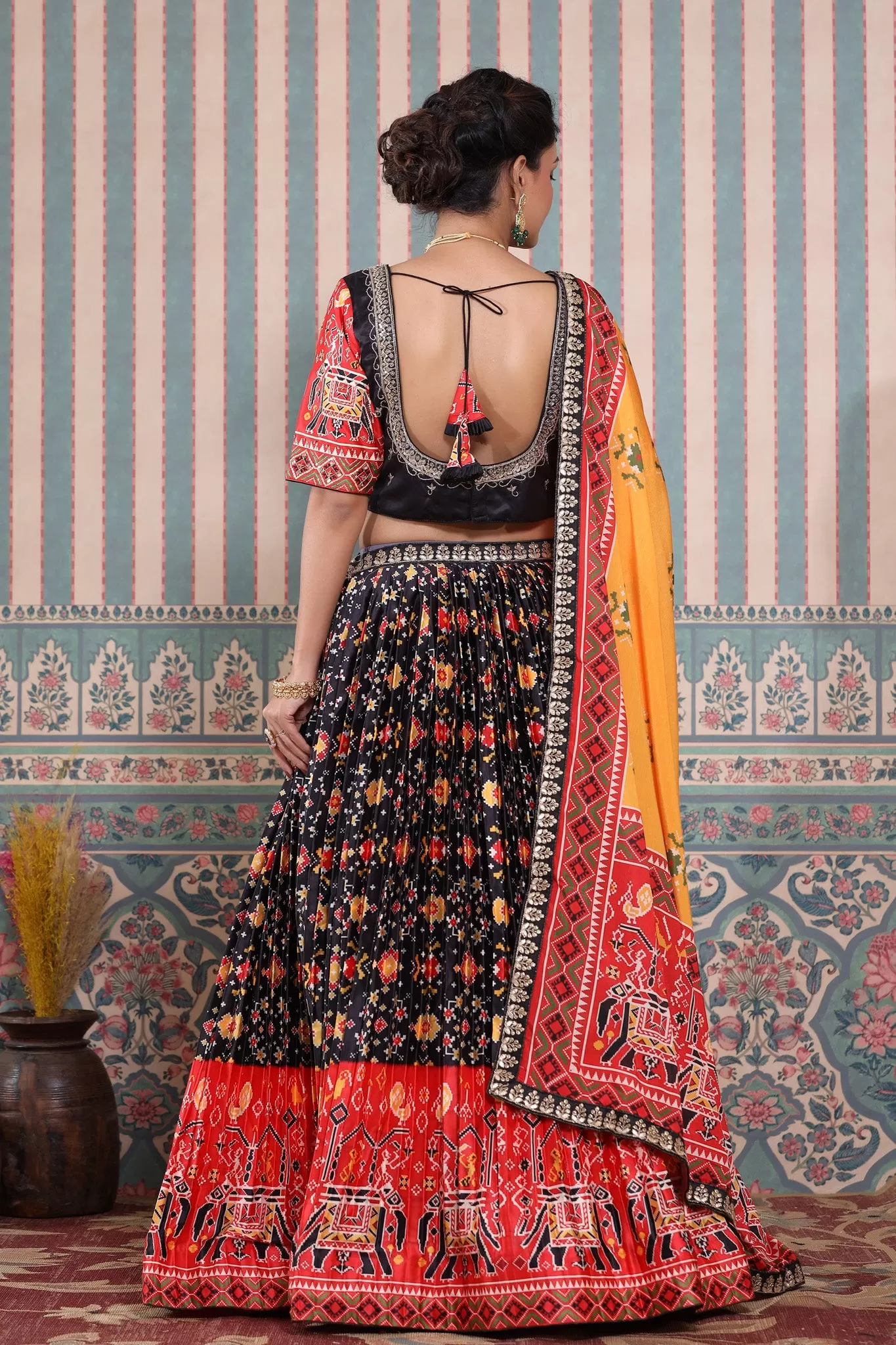 30Z247-RO Black Lehenga Multicolor Bandhej Print Set