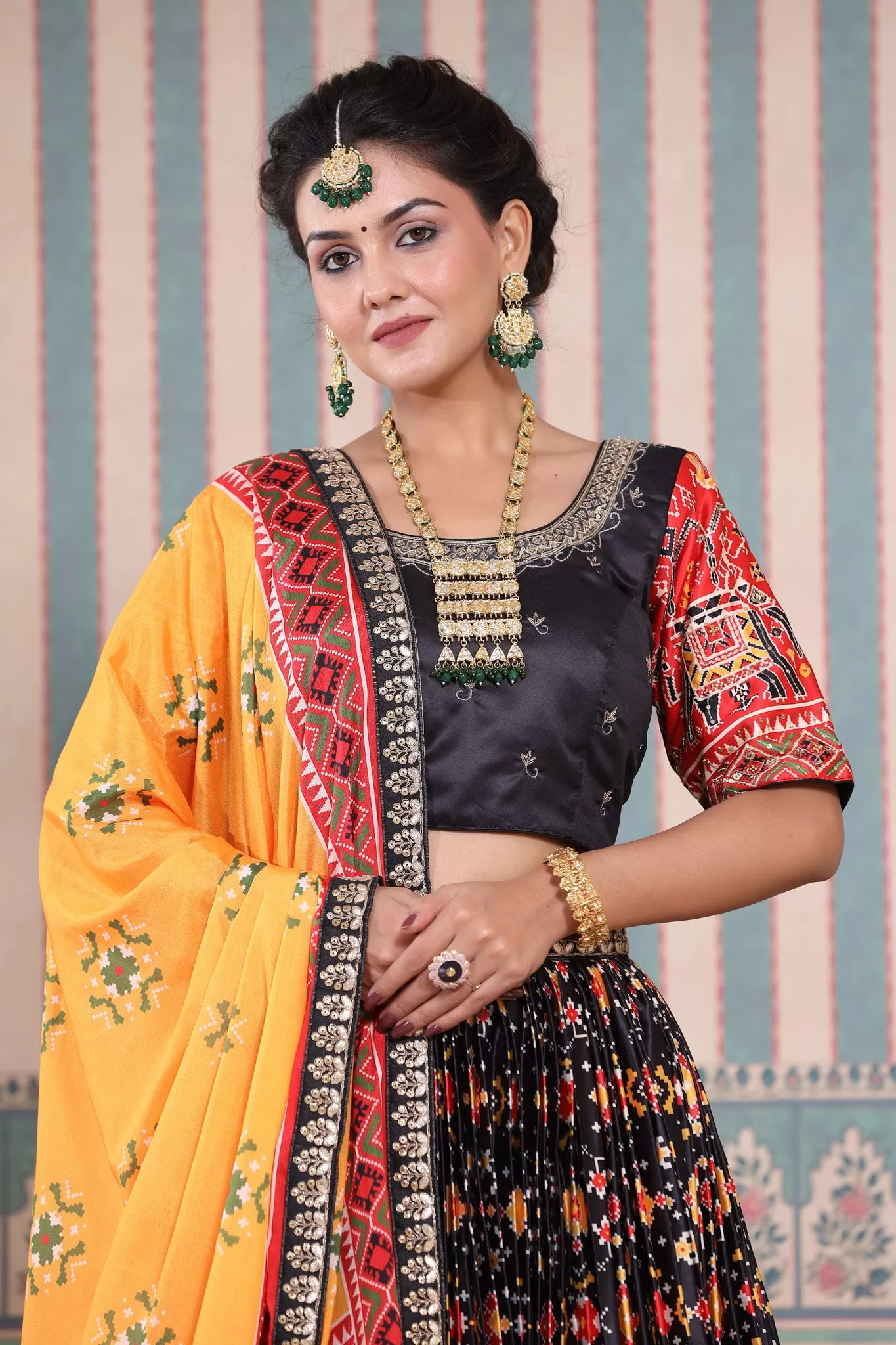 30Z247-RO Black Lehenga Multicolor Bandhej Print Set