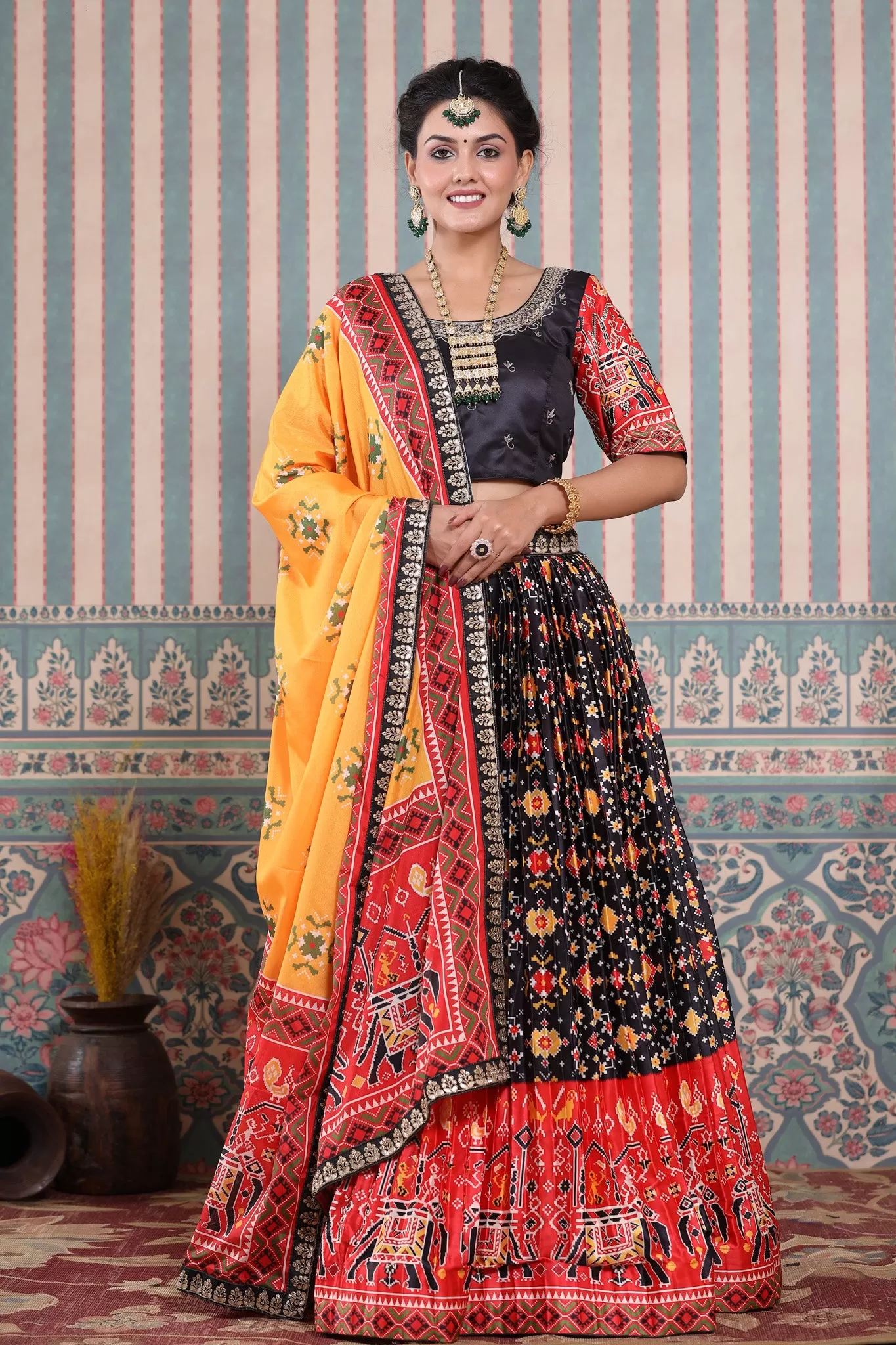 30Z247-RO Black Lehenga Multicolor Bandhej Print Set