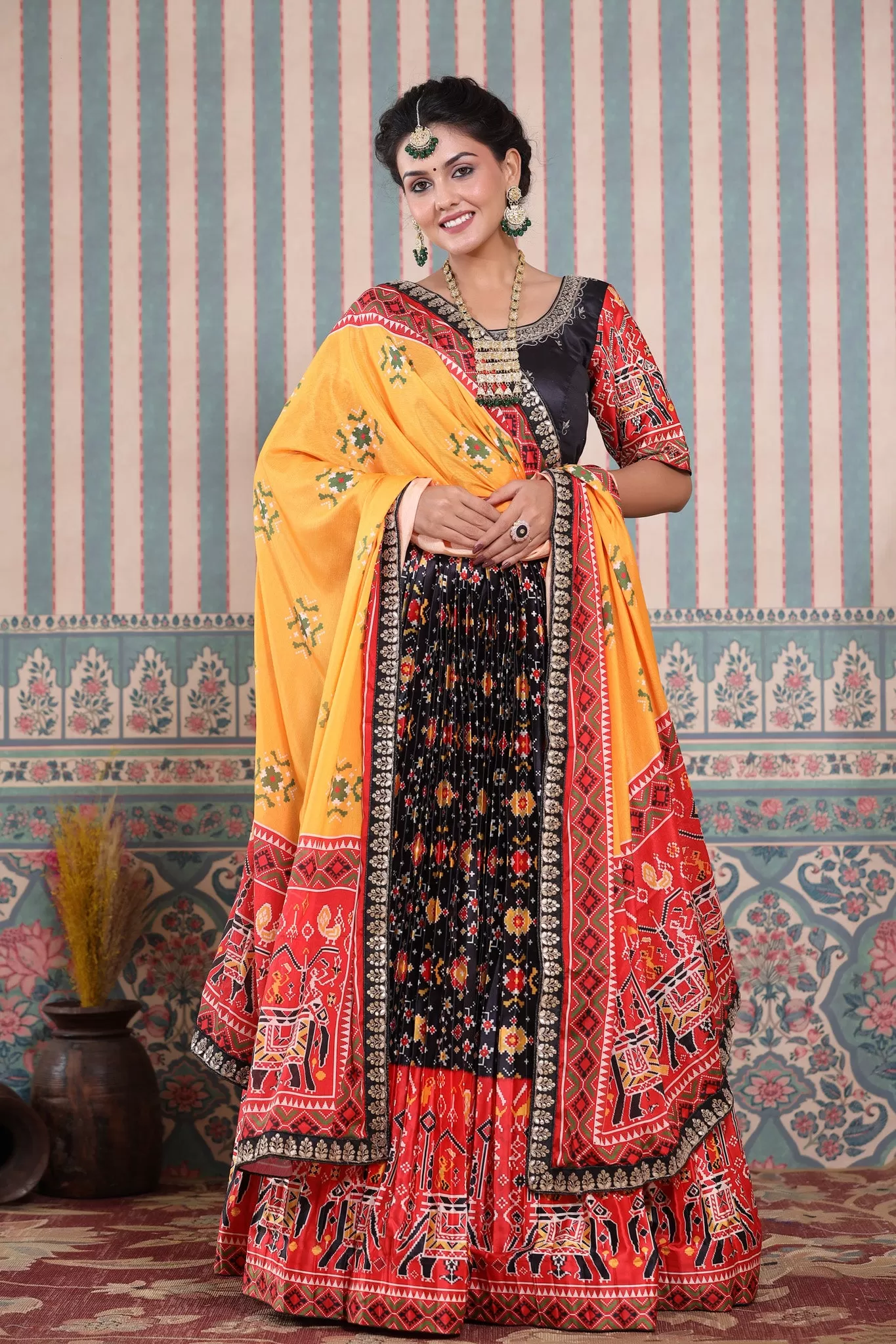 30Z247-RO Black Lehenga Multicolor Bandhej Print Set