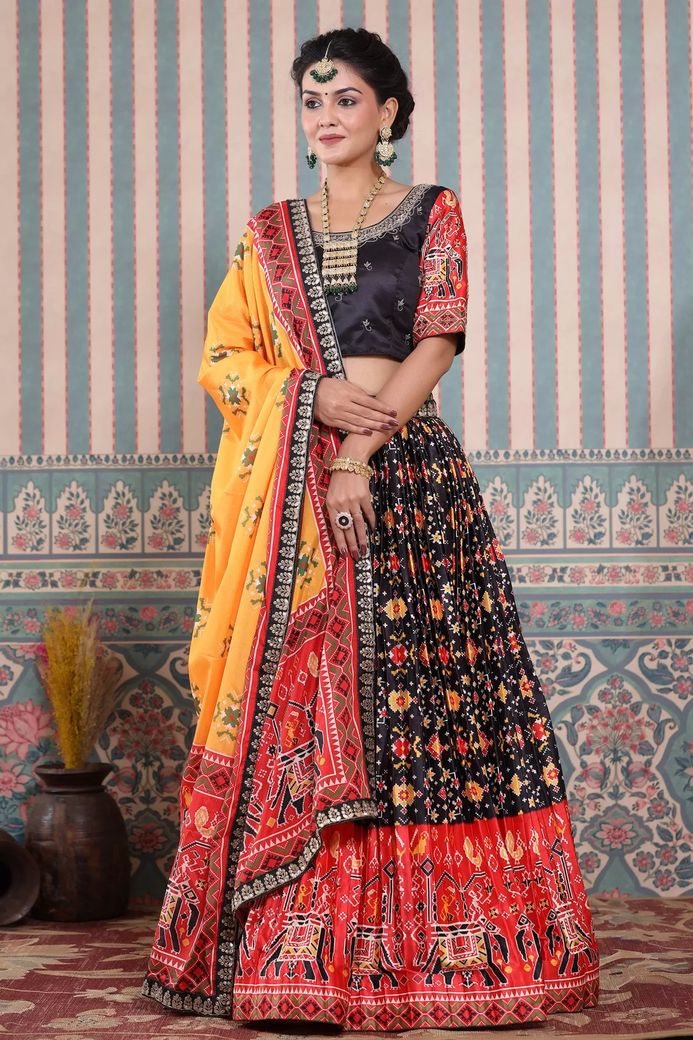 30Z247-RO Black Lehenga Multicolor Bandhej Print Set