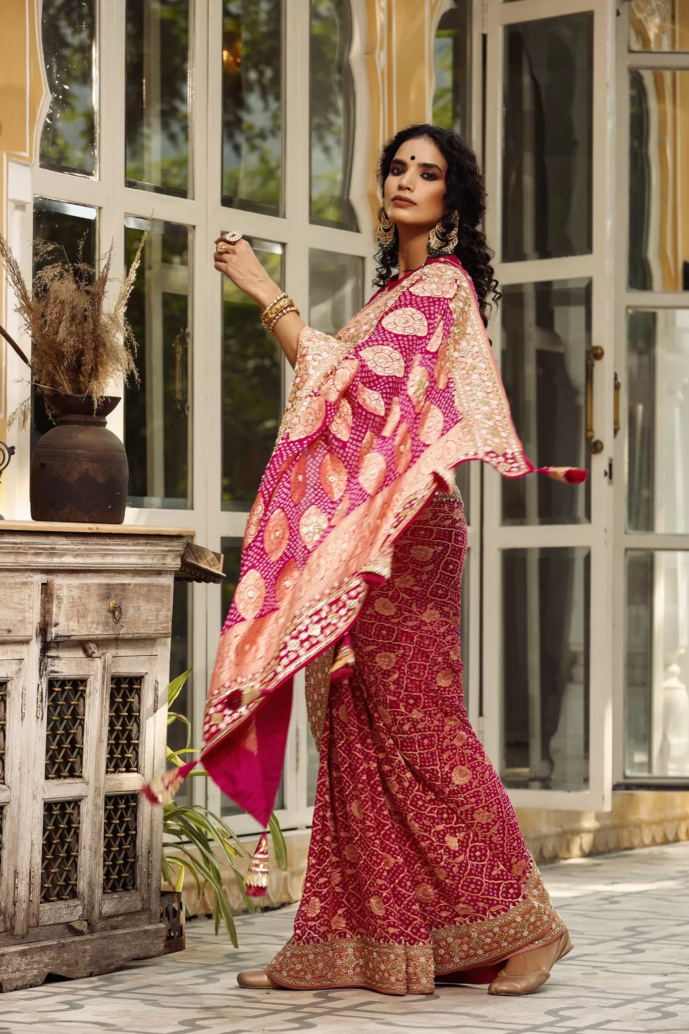 90Z687-NRO Pink Embroidered Banarasi Khaddi Saree with Blouse