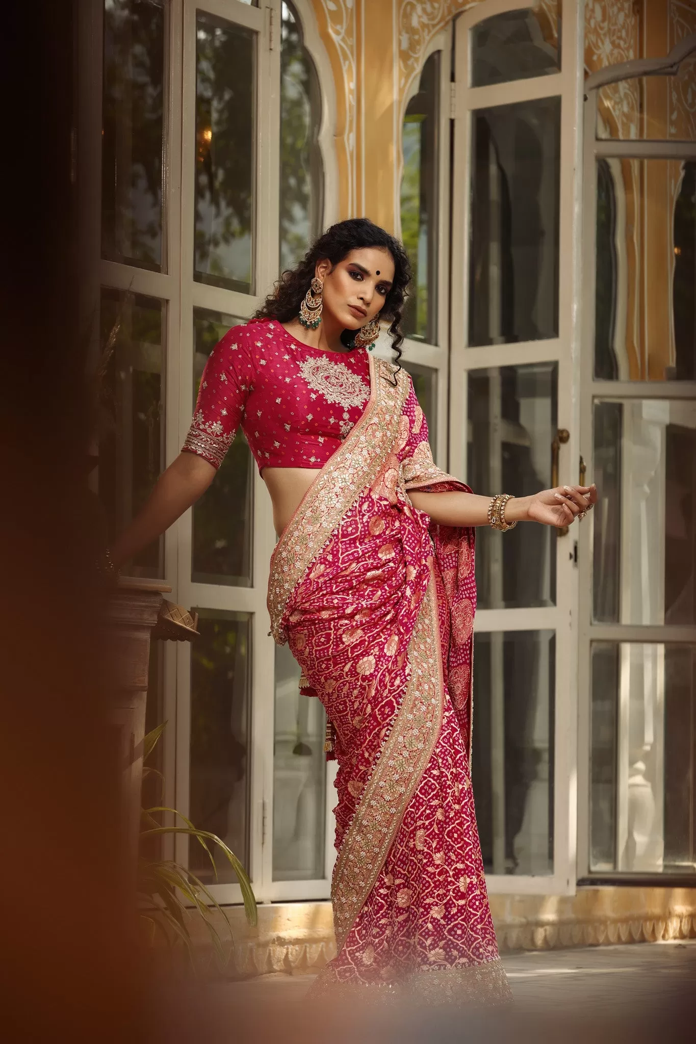 90Z687-NRO Pink Embroidered Banarasi Khaddi Saree with Blouse