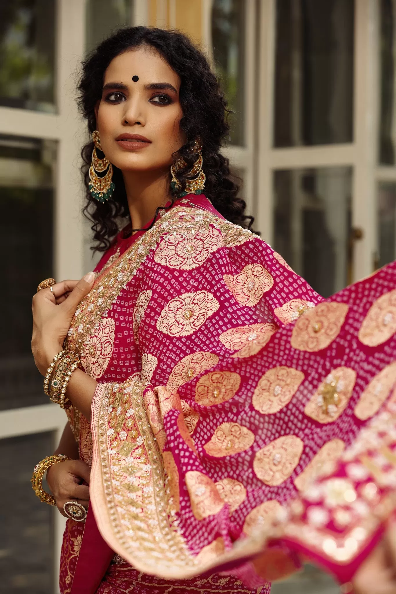 90Z687-NRO Pink Embroidered Banarasi Khaddi Saree with Blouse