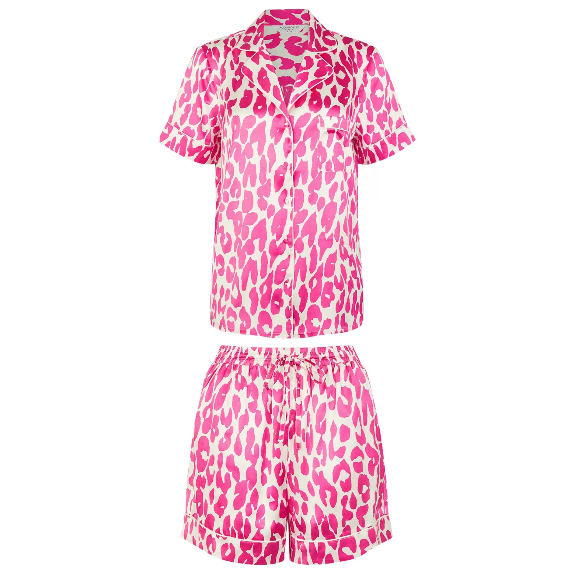 Accessorize London Women's Pink Leopard Print Satin Pyjama Set Large