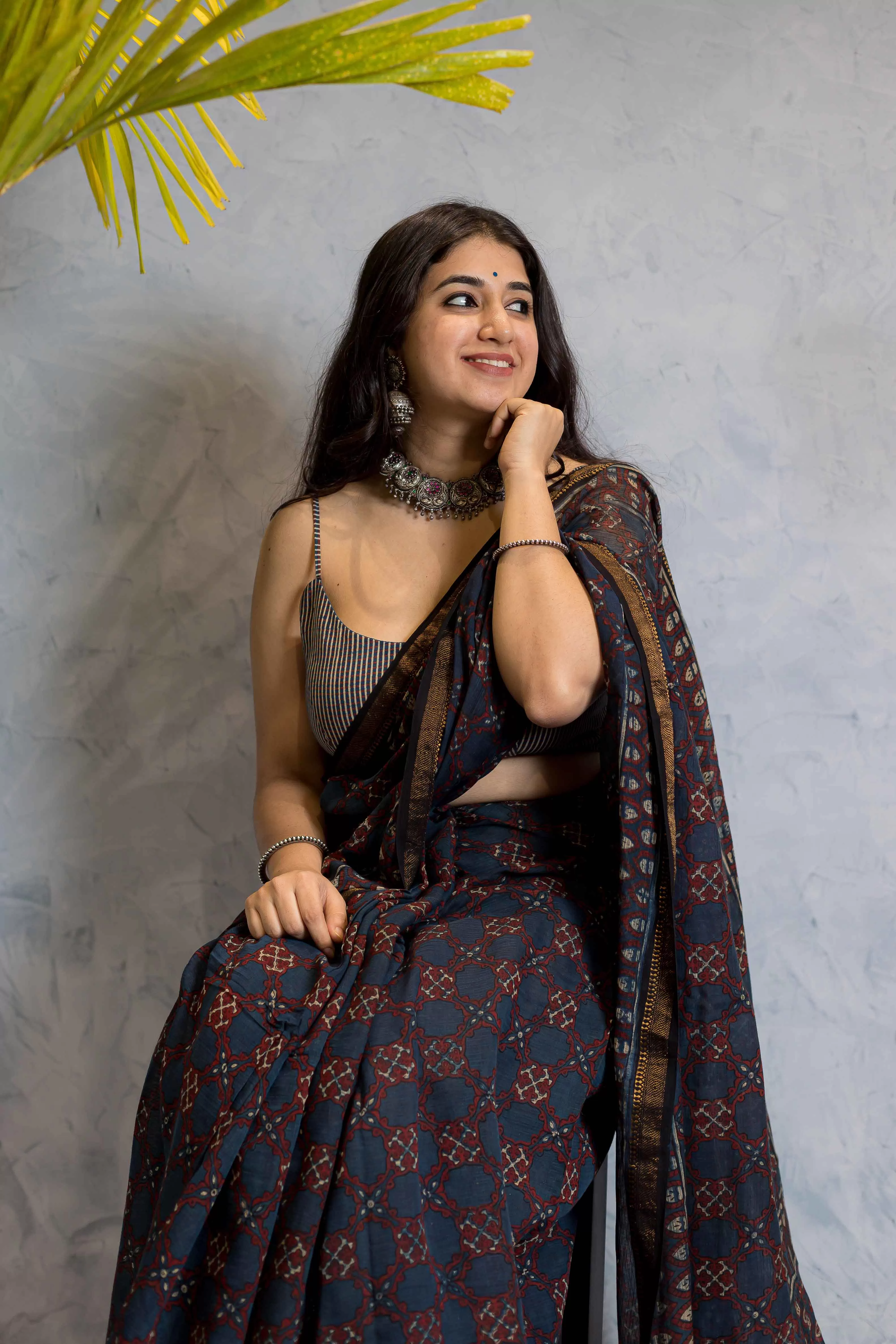 Ajrakh Maheshwari Silk Natural Dyed Saree