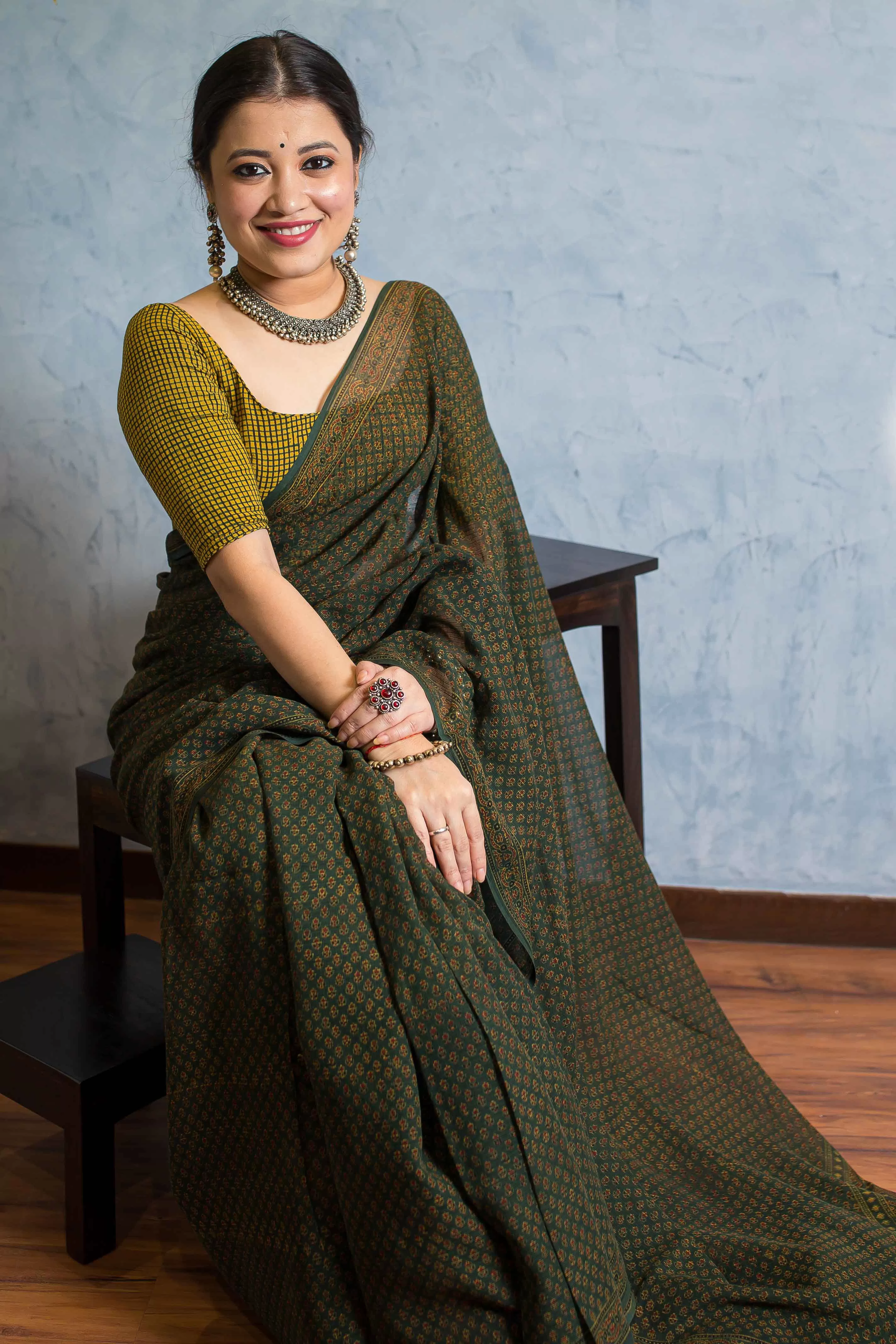 Ajrakh Natural Dyed Kota Doria Saree