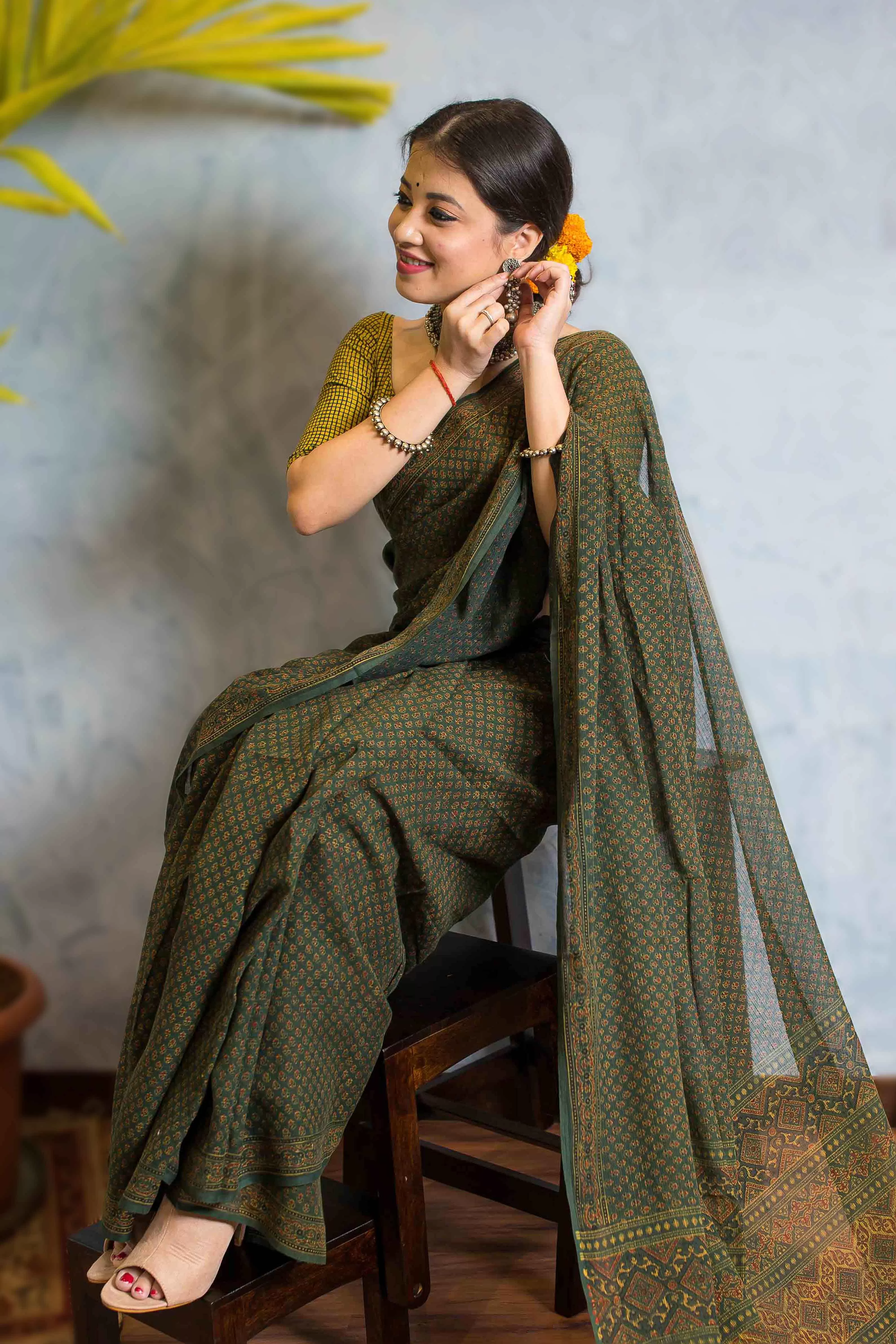 Ajrakh Natural Dyed Kota Doria Saree