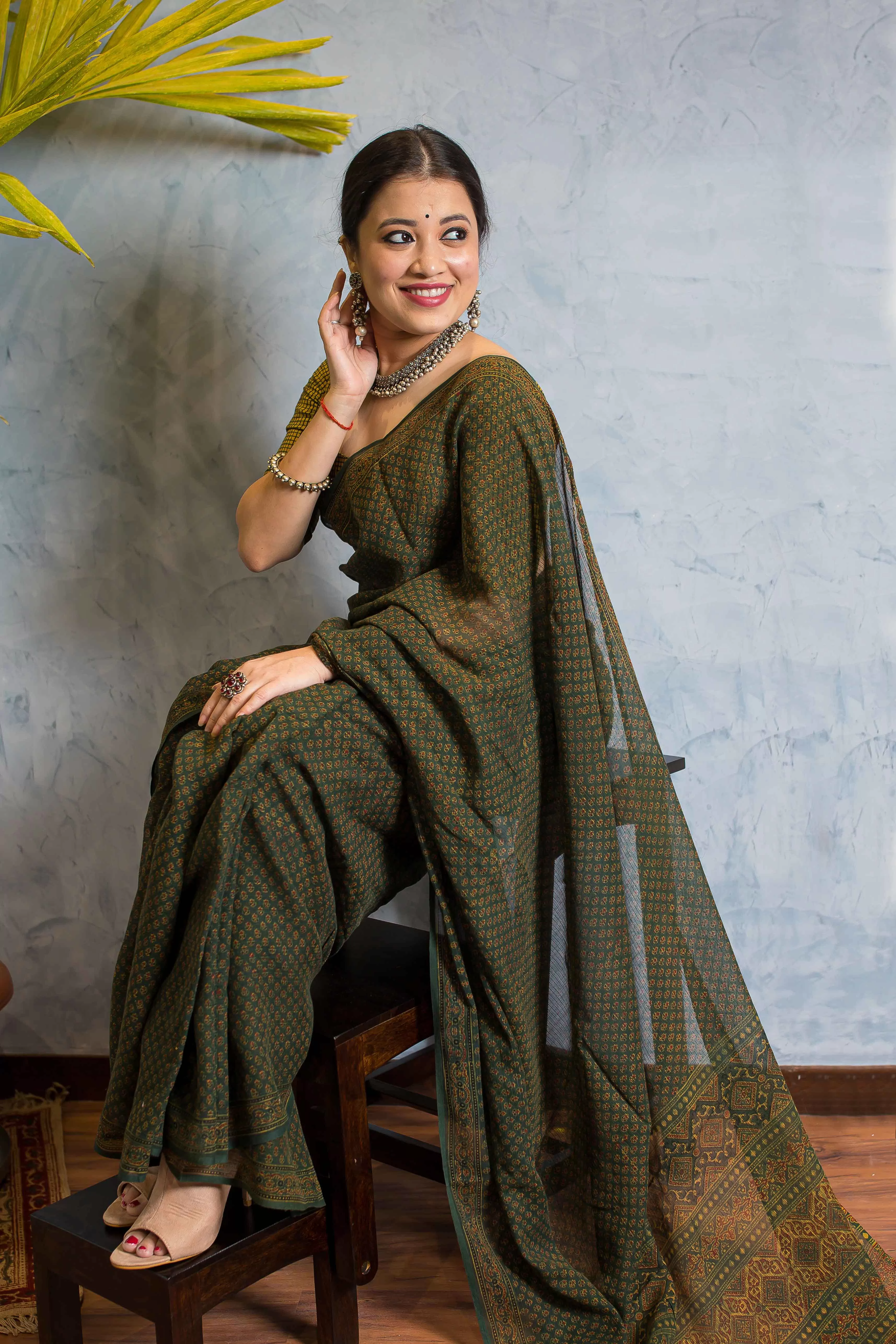 Ajrakh Natural Dyed Kota Doria Saree