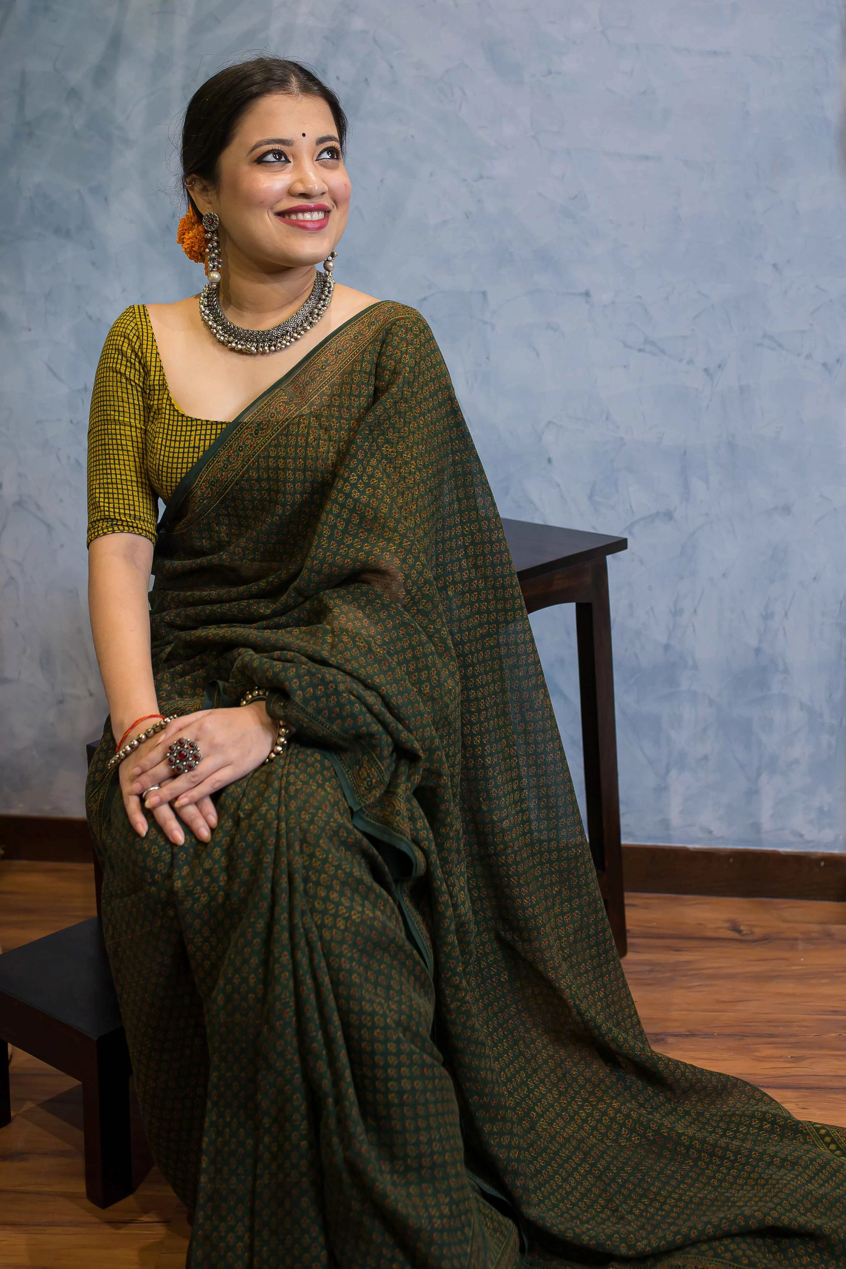 Ajrakh Natural Dyed Kota Doria Saree