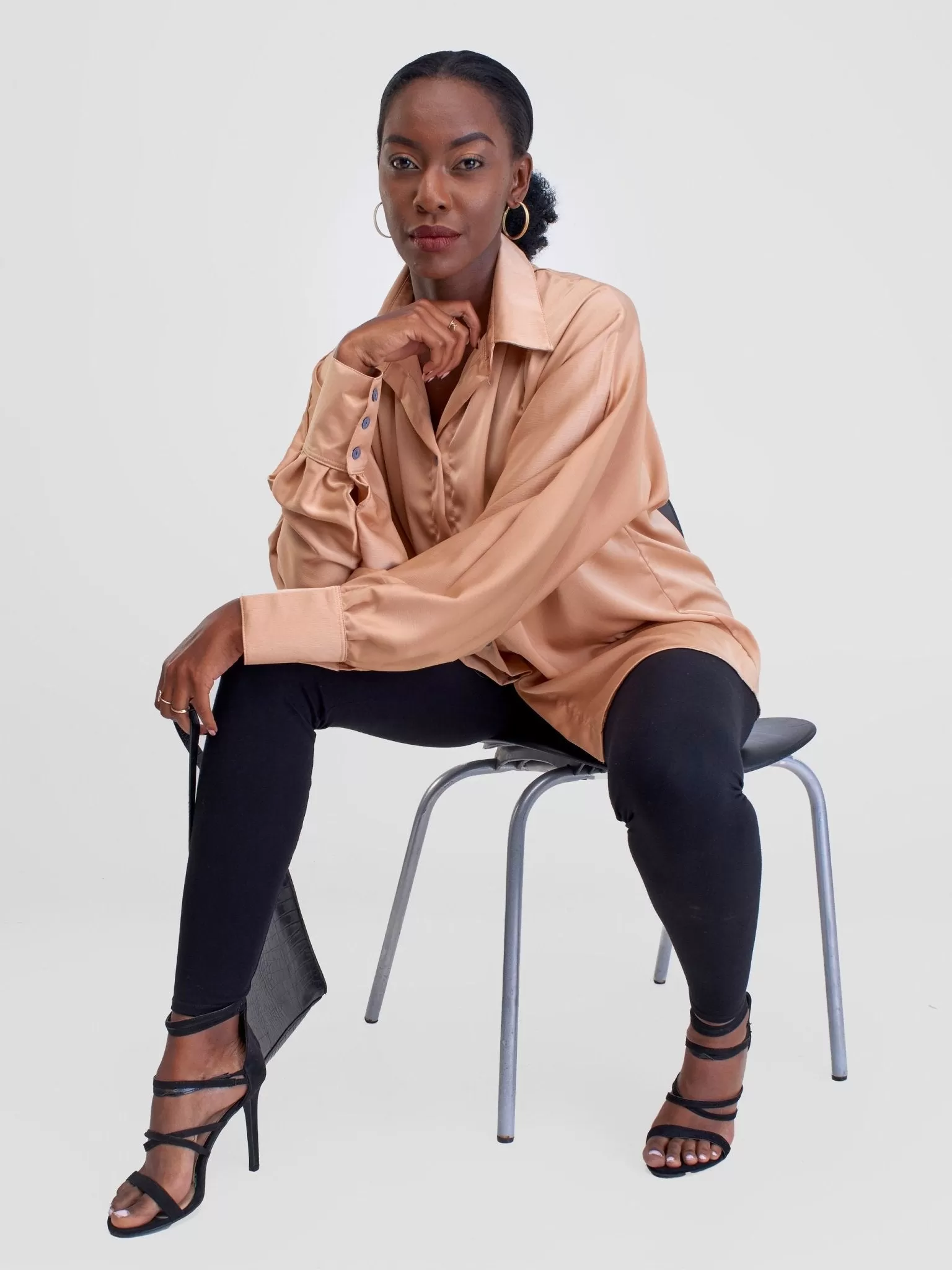 Alara Satin Button Up Blouse - Champagne