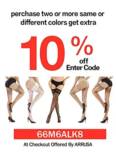 ARRUSA Nylon Shiny Thigh High Stockings,Ultra Shimmery Lace Silicone Sheer Tights,Stay Up lingerie Pantyhose for Women