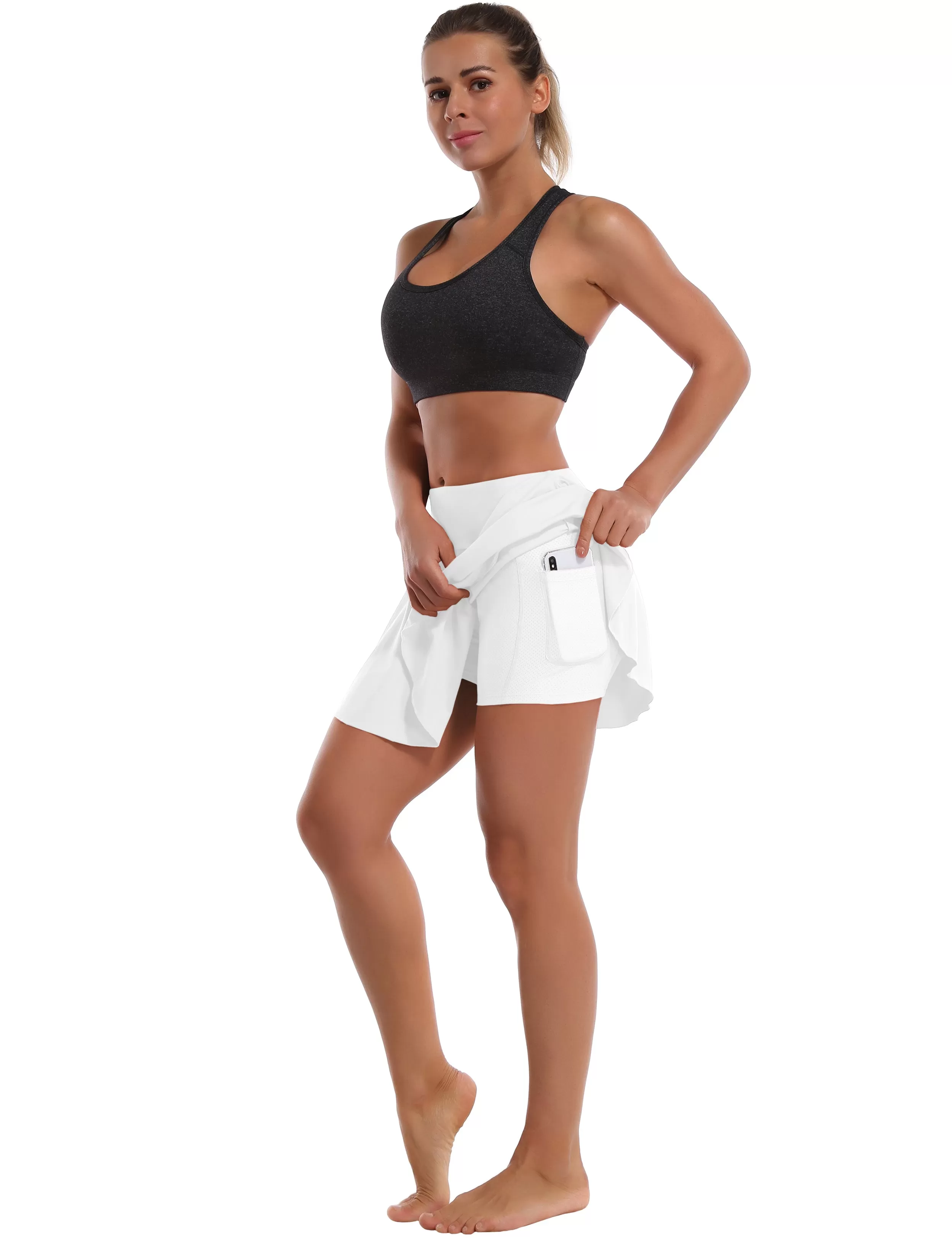 Athletic Tennis Golf Pleated Skort with Pocket Shorts white