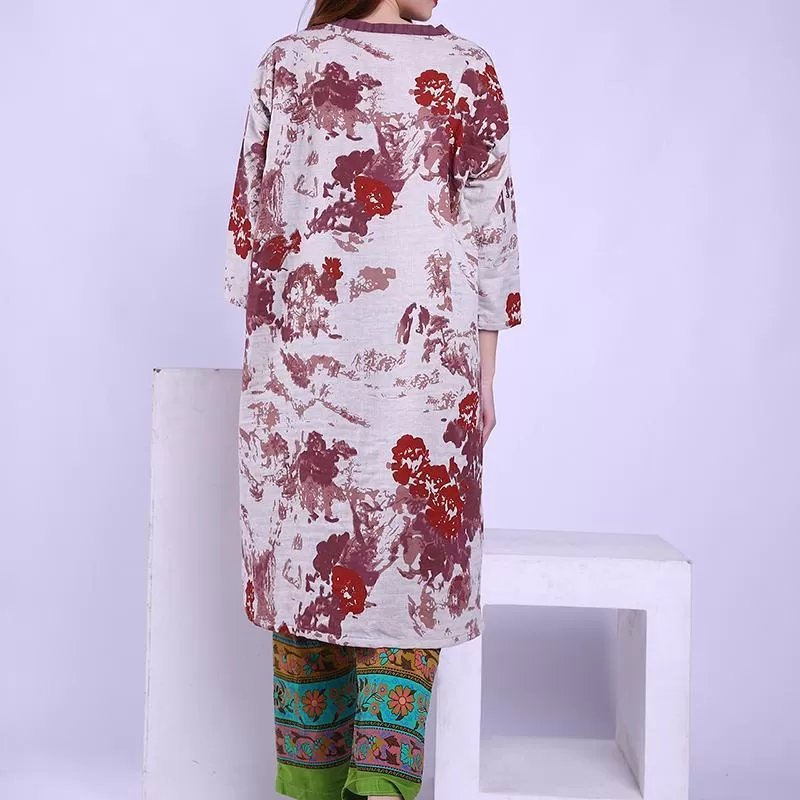 Babakud Cotton Linen Print Spring Long Sleeve Dress