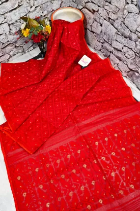 Barn Red Color Jamdani Saree