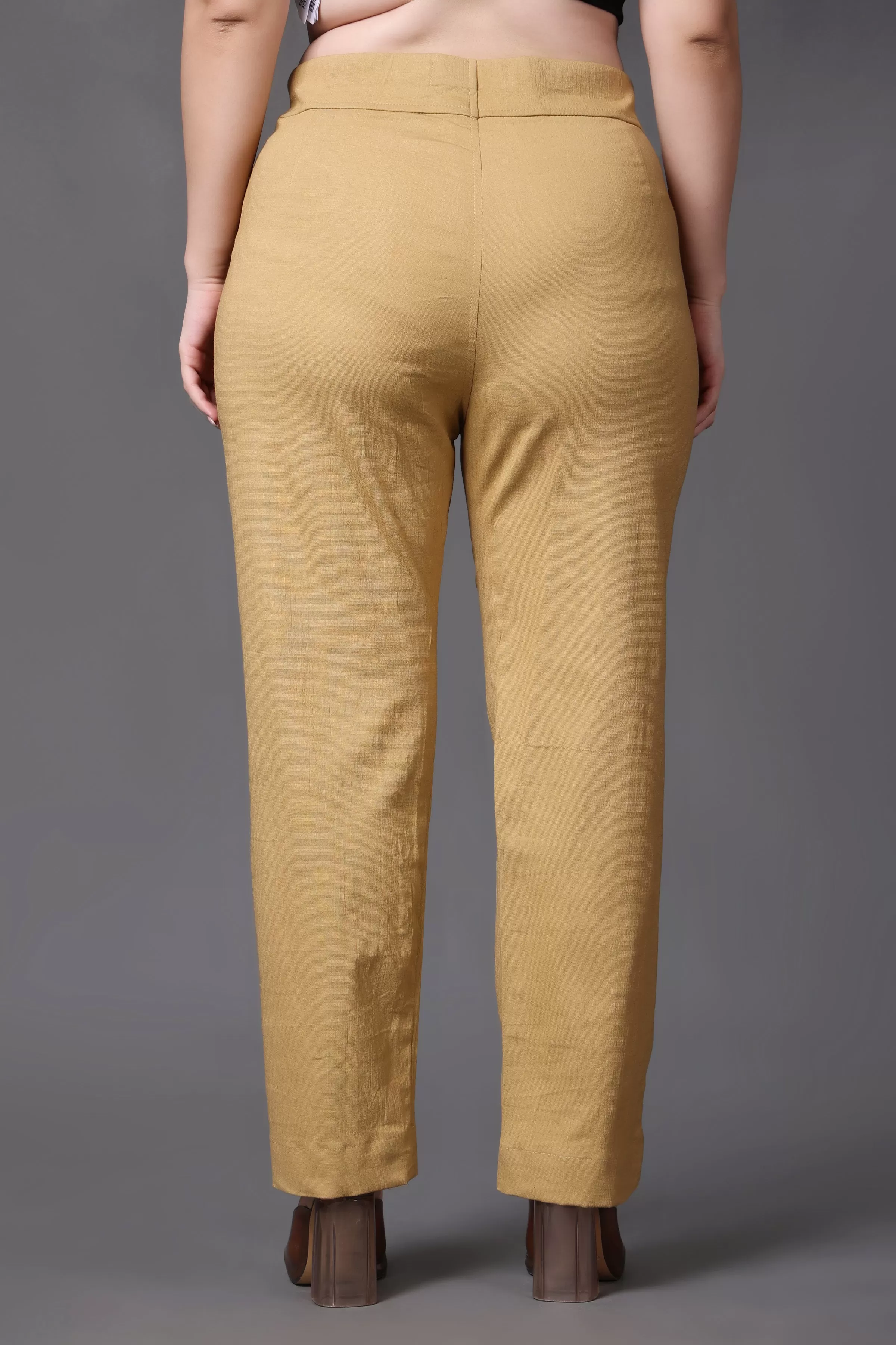 Beige Lycra Slub Pants