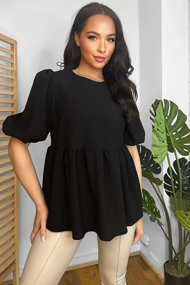 Black Lantern Sleeves Baby Doll Blouse