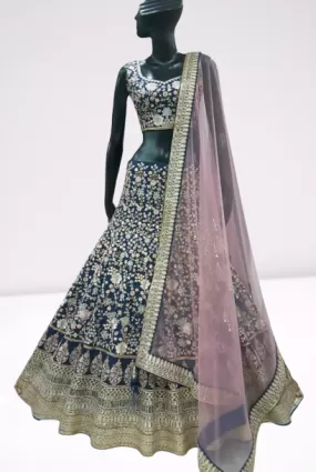 Blue colored timeless designer Lehenga Set - Rent