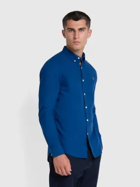 Brewer Slim Fit Organic Cotton Oxford Shirt In Blue Peony