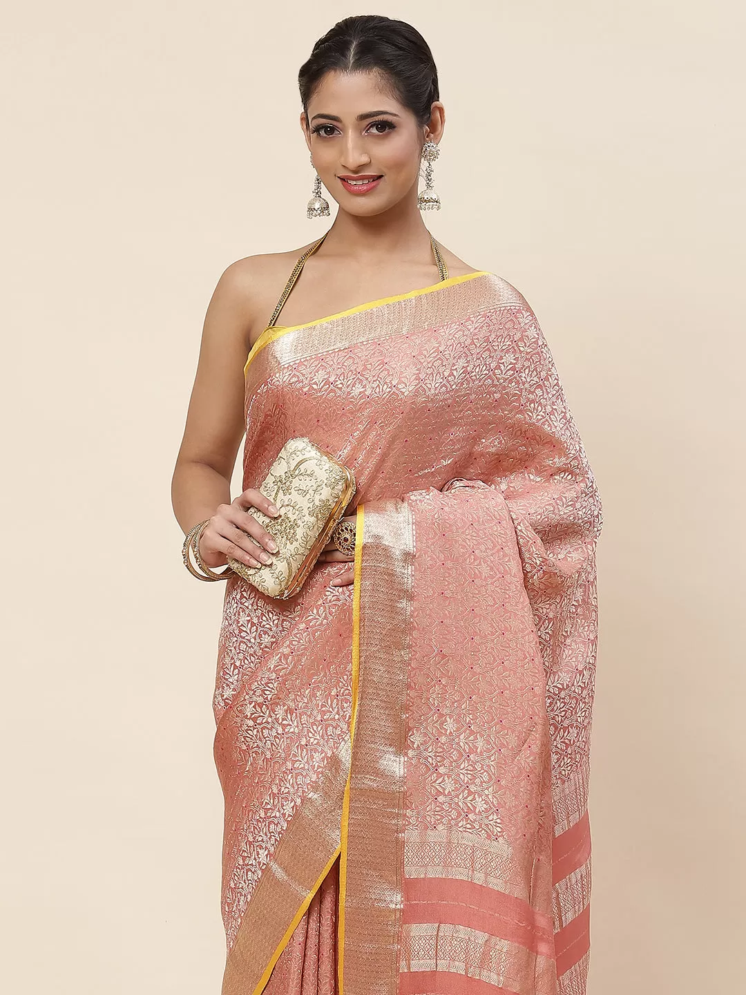 Brocade Plain Crepe Saree