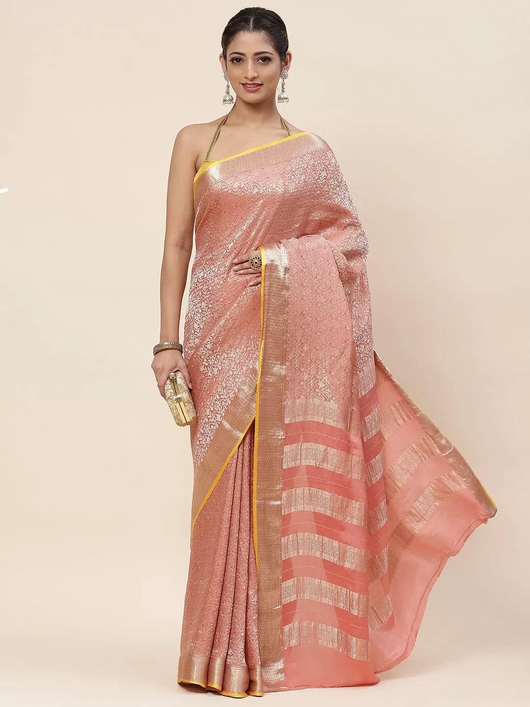 Brocade Plain Crepe Saree