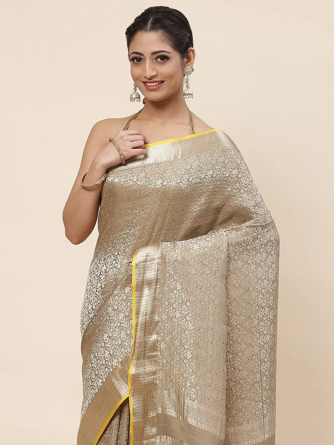 Brocade Plain Crepe Saree