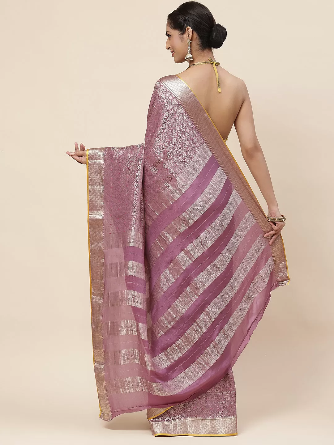 Brocade Plain Crepe Saree