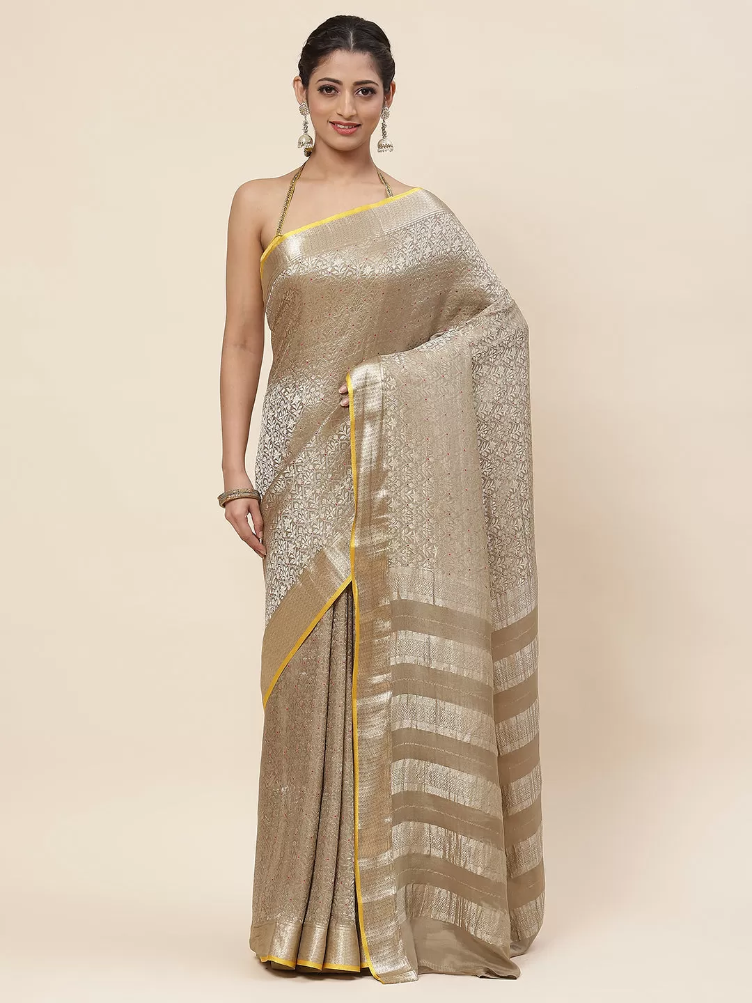 Brocade Plain Crepe Saree