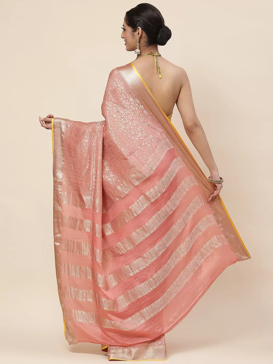 Brocade Plain Crepe Saree