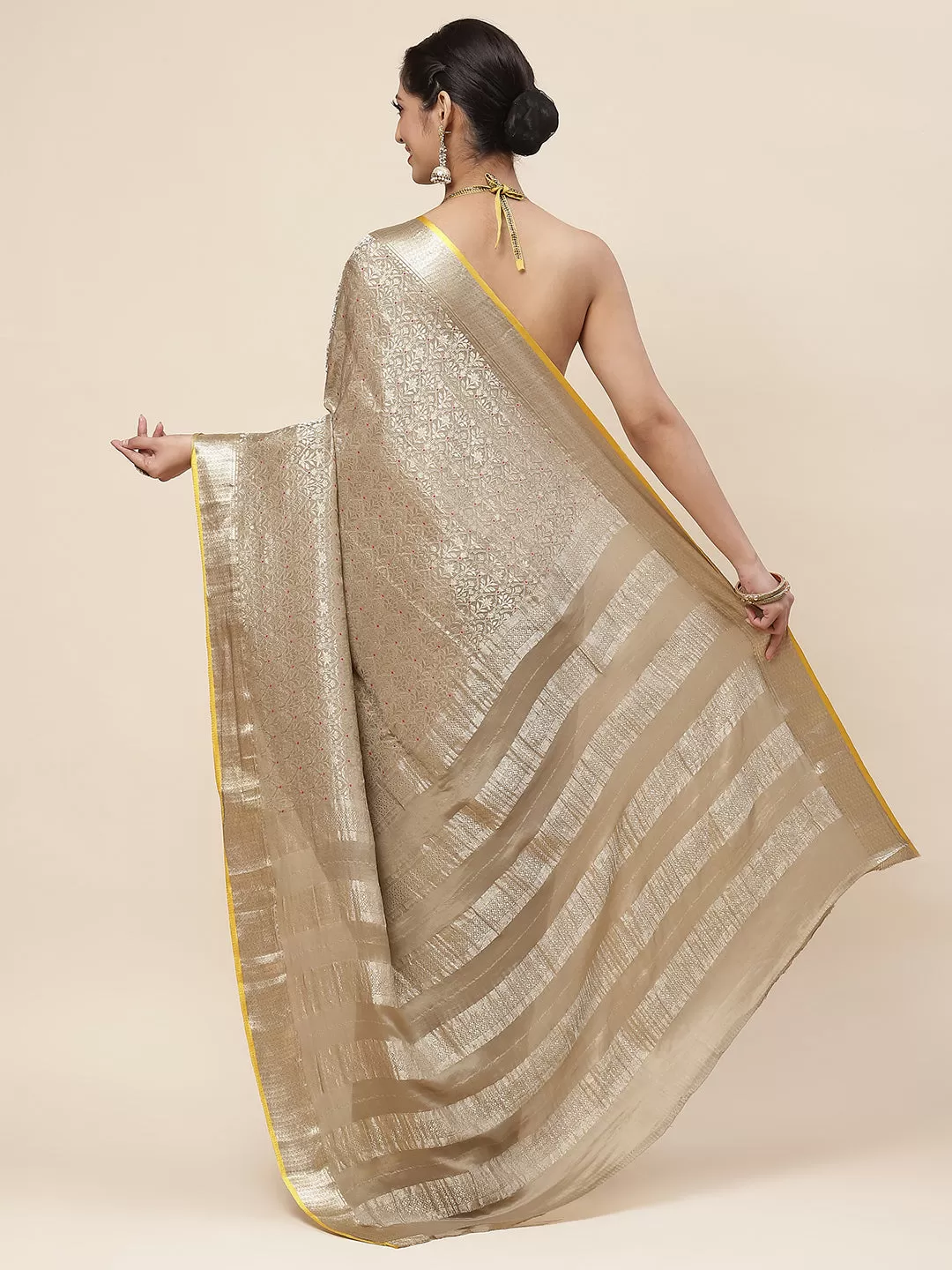 Brocade Plain Crepe Saree