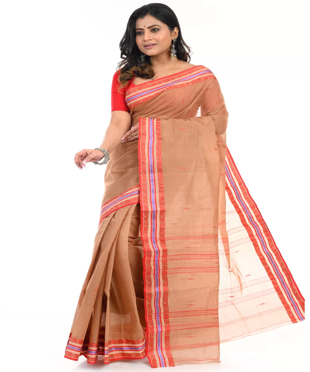 Brown handwoven cotton shantipuri saree