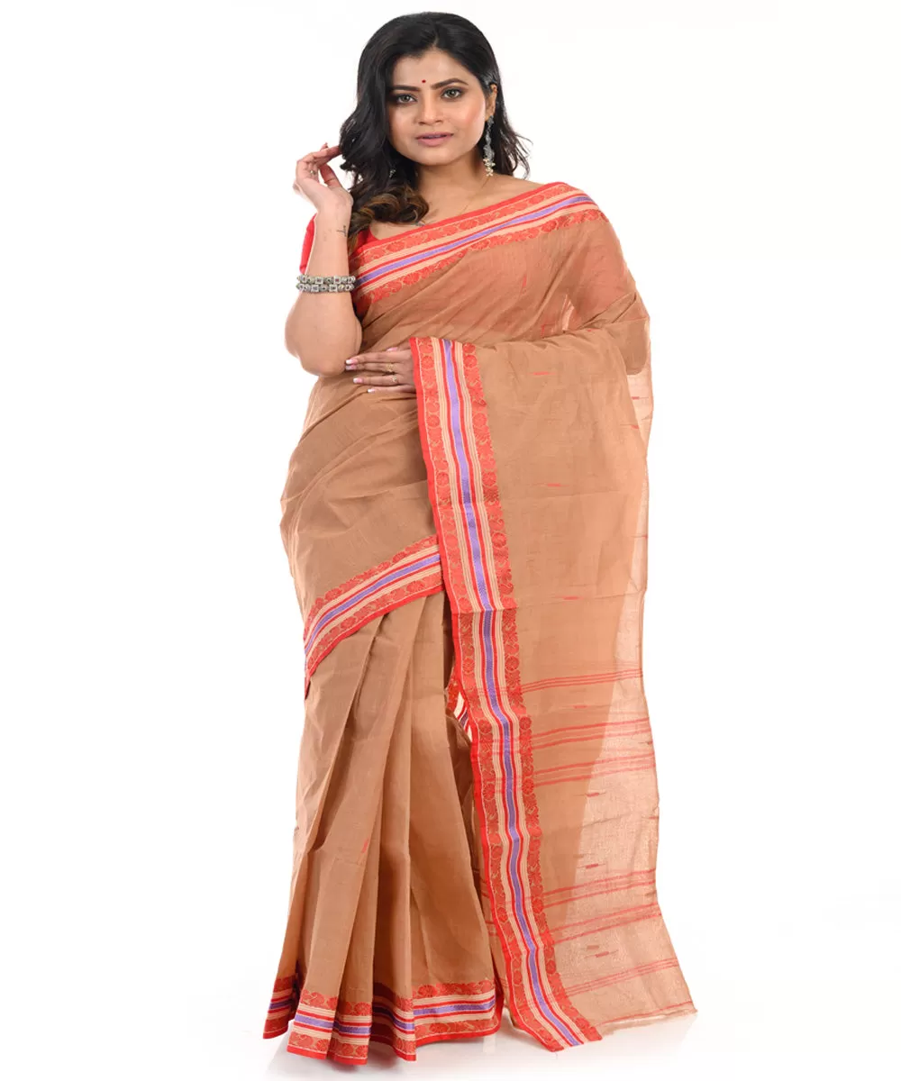 Brown handwoven cotton shantipuri saree