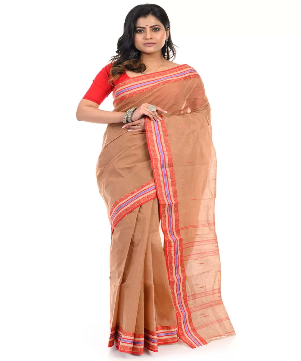 Brown handwoven cotton shantipuri saree