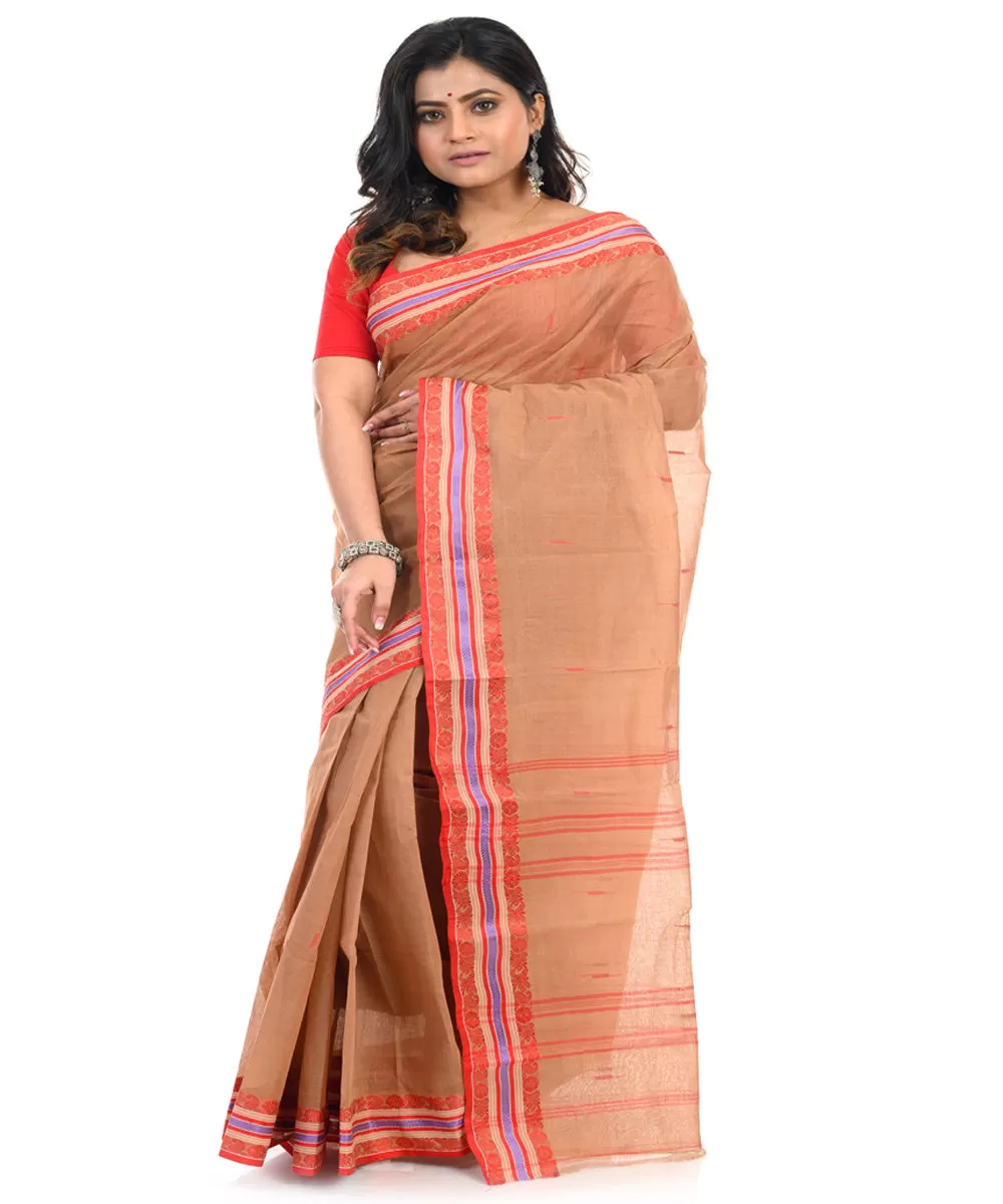 Brown handwoven cotton shantipuri saree