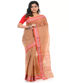 Brown handwoven cotton shantipuri saree