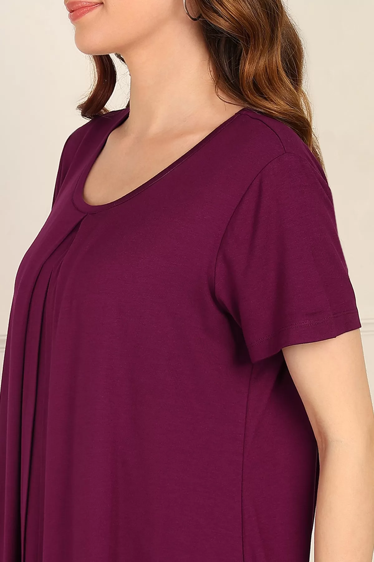 Burgundy Front & Back Pleated Zipless Nursing Top