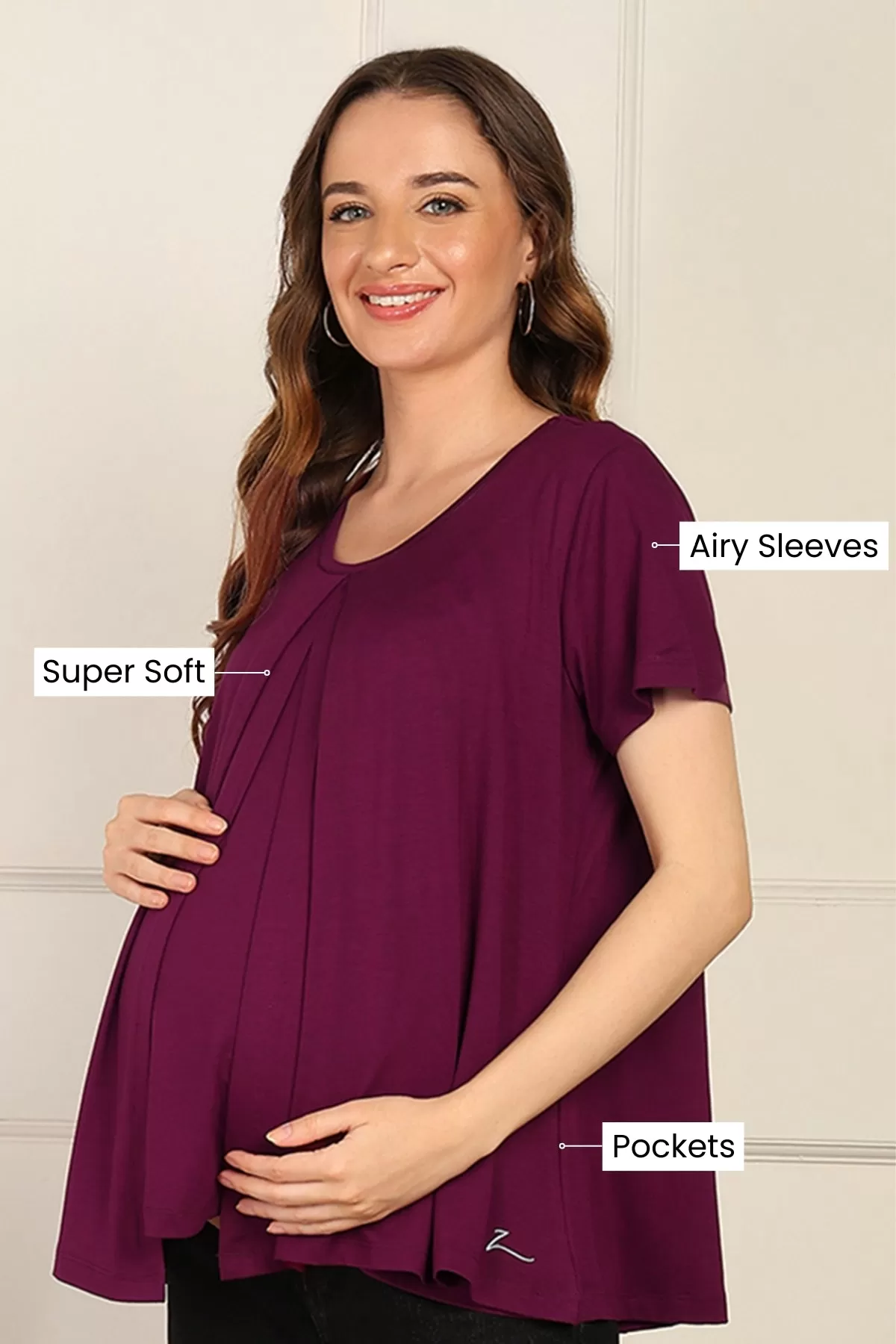 Burgundy Front & Back Pleated Zipless Nursing Top