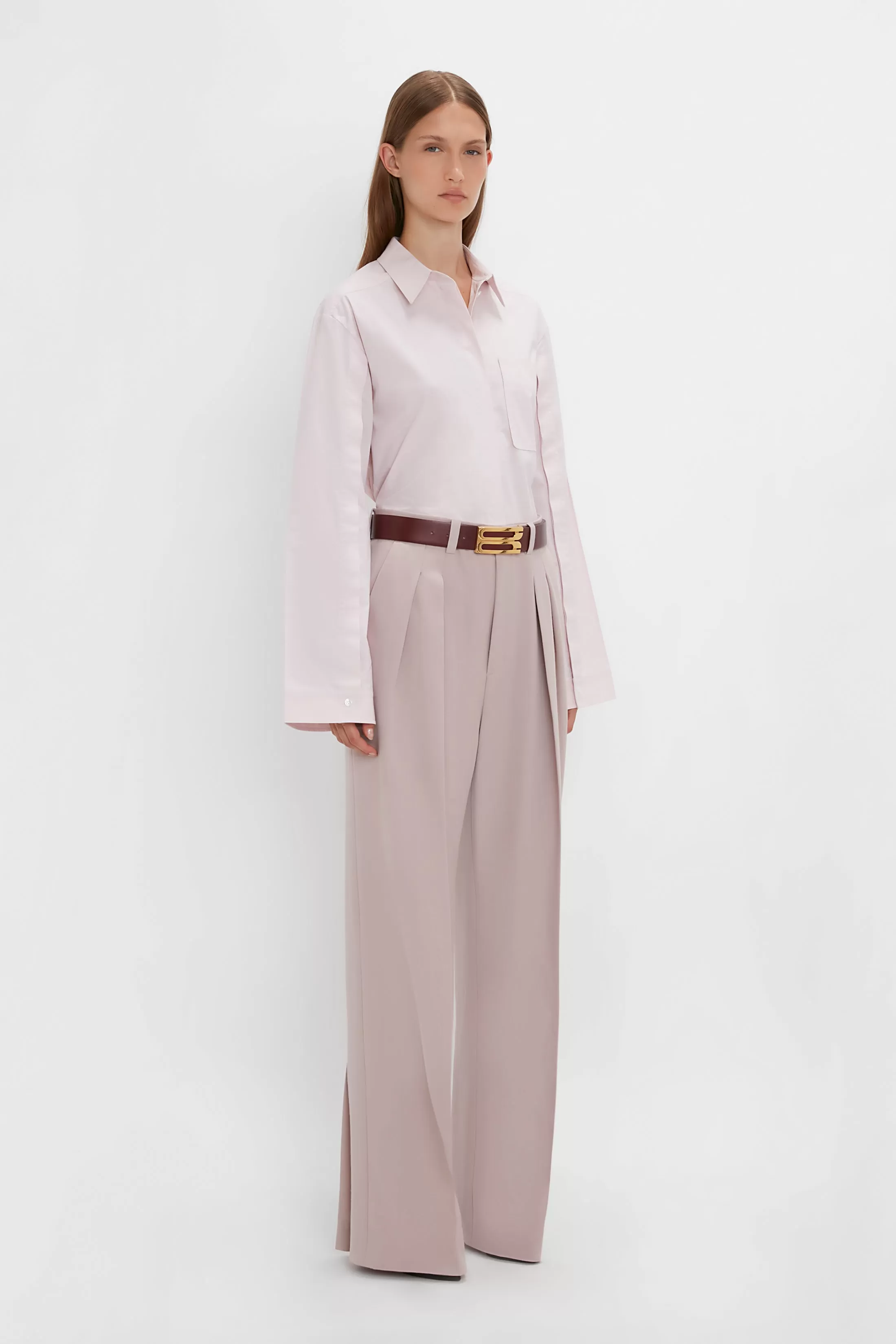 Button Detail Cropped Shirt In Rose Quartz