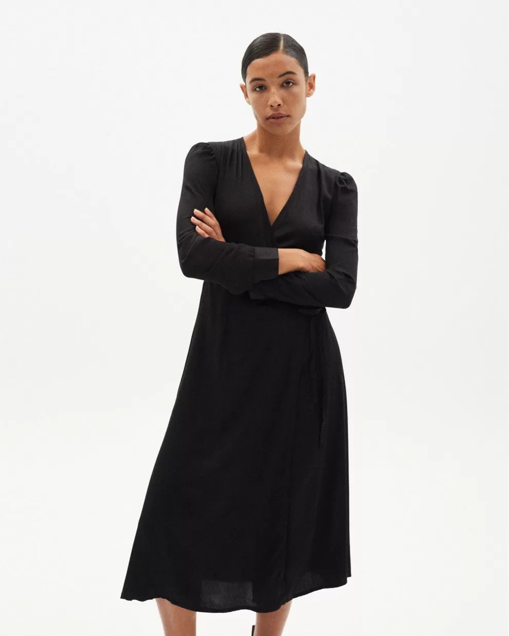 CAMILLE Long-Sleeve Dress In Black Tencel