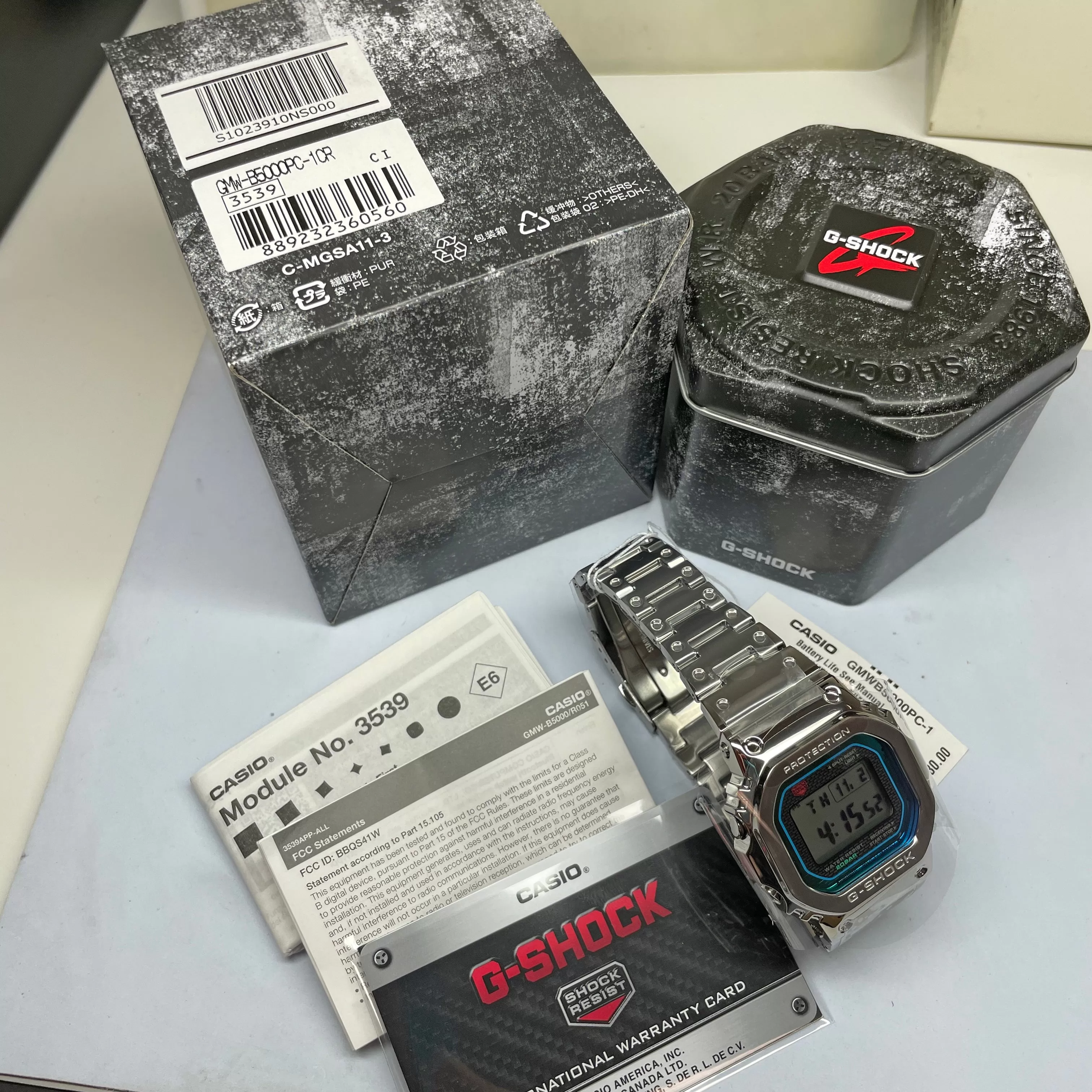 CASIO G-SHOCK GMWB5000PC-1 Bluetooth Polychromatic Rainbow Full Metal Solar Square Watch Steel