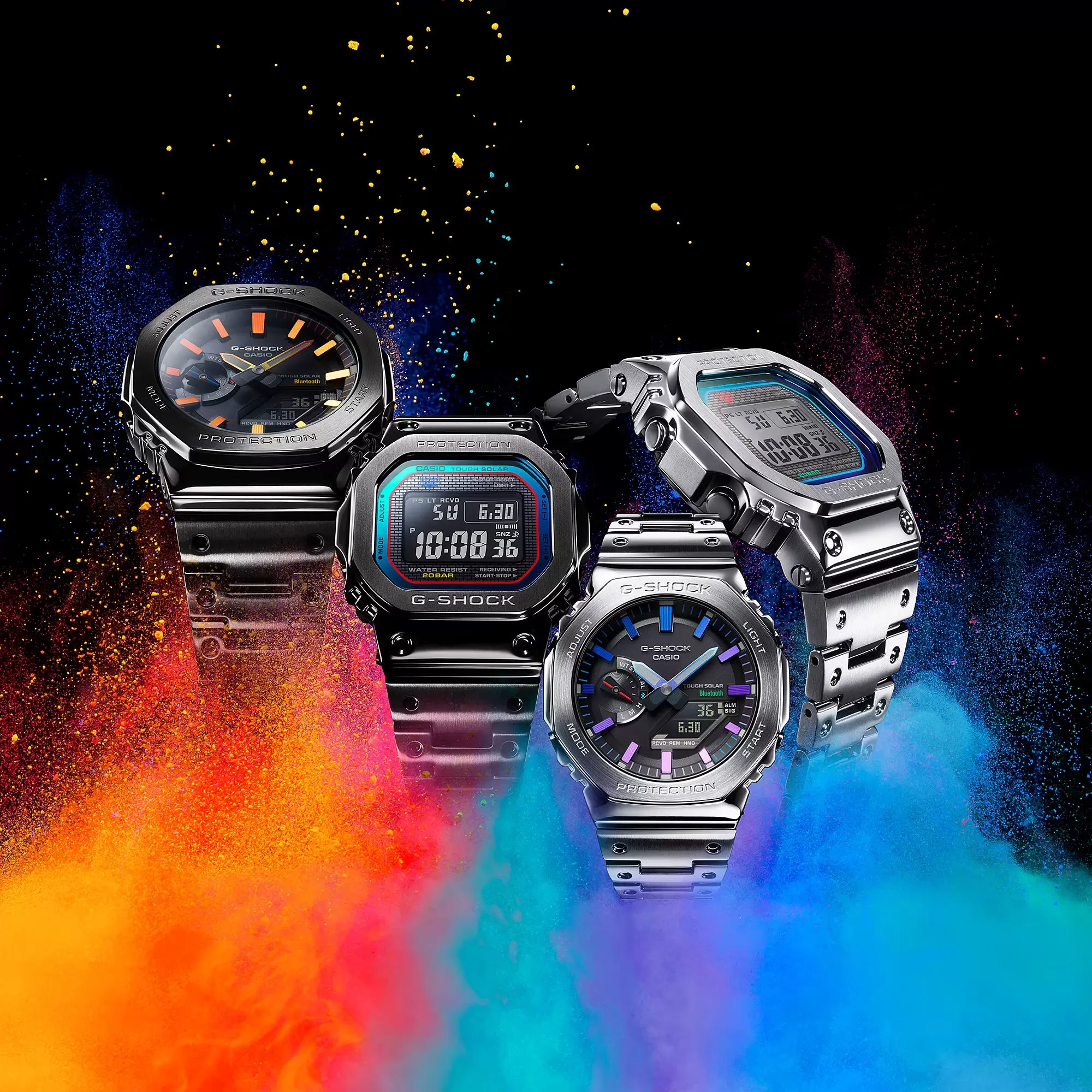 CASIO G-SHOCK GMWB5000PC-1 Bluetooth Polychromatic Rainbow Full Metal Solar Square Watch Steel