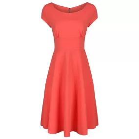 Coral Orange Cap Sleeve Fit And Flare Midi Dress