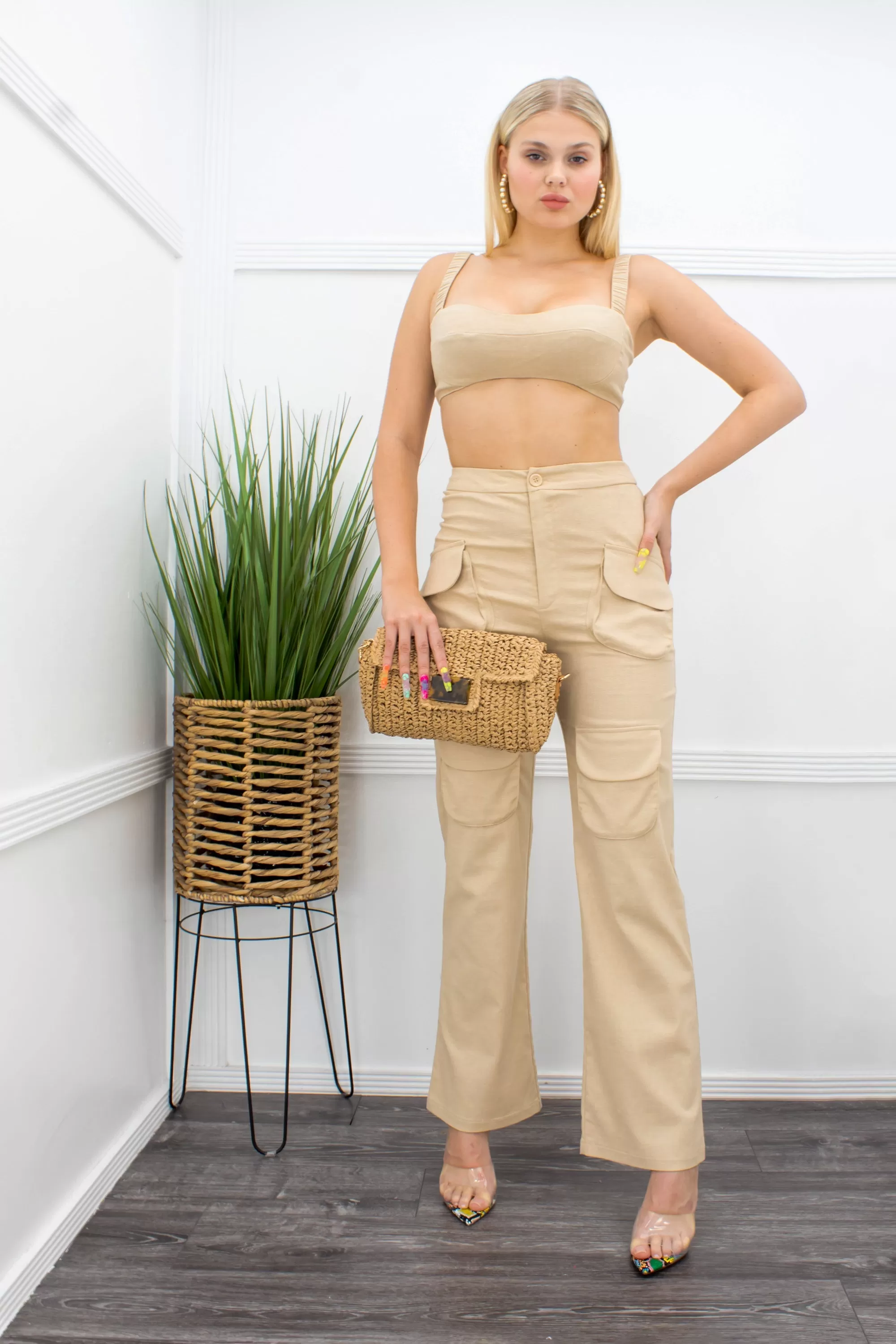 Crop Top High Waist Pant Set