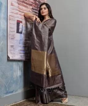 Dark brown handwoven chhatisgarh tussar silk saree