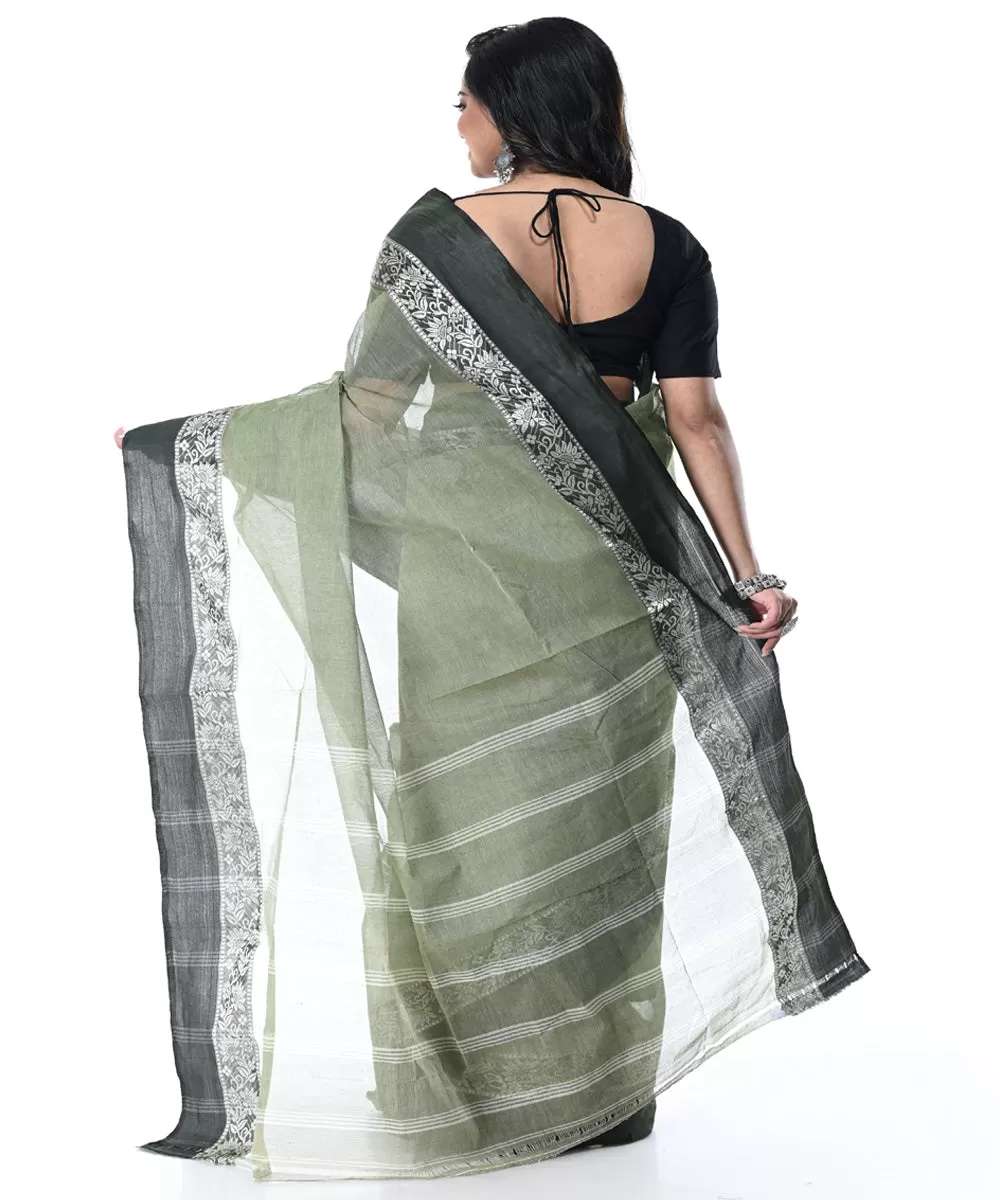 Dark green black handwoven cotton tangail saree